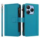 For Blackview Shark 9 5G Magnetic Closure 9 Card Slots Zipper Leather Case with Hand Strap(Turquoise) - 2
