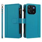 For Blackview Wave 6C Magnetic Closure 9 Card Slots Zipper Leather Case with Hand Strap(Turquoise) - 2