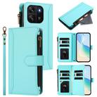 For Blackview Wave 6C Magnetic Closure 9 Card Slots Zipper Leather Case with Hand Strap(Mint Green) - 1