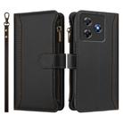 For Blackview Wave 8C / 8 / Oscal Flat 2 Magnetic Closure 9 Card Slots Zipper Leather Case with Hand Strap(Black) - 2
