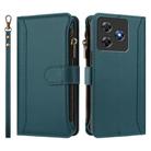 For Blackview Wave 8C / 8 / Oscal Flat 2 Magnetic Closure 9 Card Slots Zipper Leather Case with Hand Strap(Dark Green) - 2