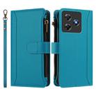 For Blackview Wave 8C / 8 / Oscal Flat 2 Magnetic Closure 9 Card Slots Zipper Leather Case with Hand Strap(Turquoise) - 2
