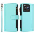 For Blackview Wave 8C / 8 / Oscal Flat 2 Magnetic Closure 9 Card Slots Zipper Leather Case with Hand Strap(Mint Green) - 2
