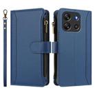 For Blackview Oscal Flat 1C Magnetic Closure 9 Card Slots Zipper Leather Case with Hand Strap(Dark Blue) - 2