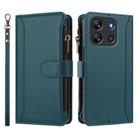 For Blackview Oscal Flat 1C Magnetic Closure 9 Card Slots Zipper Leather Case with Hand Strap(Dark Green) - 2