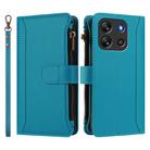 For Blackview Oscal Flat 1C Magnetic Closure 9 Card Slots Zipper Leather Case with Hand Strap(Turquoise) - 2