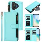 For Blackview Oscal Flat 2 / 2C Magnetic Closure 9 Card Slots Zipper Leather Case with Hand Strap(Mint Green) - 1