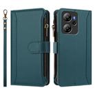 For Blackview Oscal Tiger 13 Magnetic Closure 9 Card Slots Zipper Leather Case with Hand Strap(Dark Green) - 2