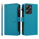 For Blackview Oscal Tiger 13 Magnetic Closure 9 Card Slots Zipper Leather Case with Hand Strap(Turquoise) - 2