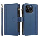 For BLU Bold K10 / G54 Magnetic Closure 9 Card Slots Zipper Leather Case with Hand Strap(Dark Blue) - 2