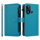 For BLU C9 Magnetic Closure 9 Card Slots Zipper Leather Case with Hand Strap(Turquoise) - 2