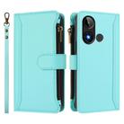 For BLU C9 Magnetic Closure 9 Card Slots Zipper Leather Case with Hand Strap(Mint Green) - 2