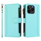For BLU G54 Magnetic Closure 9 Card Slots Zipper Leather Case with Hand Strap(Mint Green) - 2