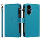 For BLU G64 Magnetic Closure 9 Card Slots Zipper Leather Case with Hand Strap(Turquoise) - 2