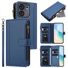 For BLU View 5 Magnetic Closure 9 Card Slots Zipper Leather Case with Hand Strap(Dark Blue) - 1