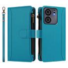 For BLU View 5 Magnetic Closure 9 Card Slots Zipper Leather Case with Hand Strap(Turquoise) - 2