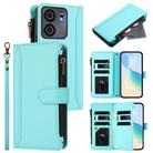 For BLU View 5 Magnetic Closure 9 Card Slots Zipper Leather Case with Hand Strap(Mint Green) - 1