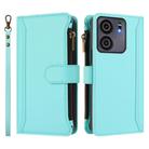 For BLU View 5 Magnetic Closure 9 Card Slots Zipper Leather Case with Hand Strap(Mint Green) - 2