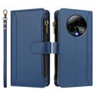 For BLU Bold K50 Magnetic Closure 9 Card Slots Zipper Leather Case with Hand Strap(Dark Blue) - 2