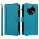 For BLU Bold K50 Magnetic Closure 9 Card Slots Zipper Leather Case with Hand Strap(Turquoise) - 2