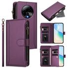 For BLU Bold K50 Magnetic Closure 9 Card Slots Zipper Leather Case with Hand Strap(Purple) - 1