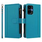 For Boost Mobile Celero 5G 2024 Magnetic Closure 9 Card Slots Zipper Leather Case with Hand Strap(Turquoise) - 2