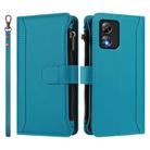 For Boost Mobile Celero 5G SC Magnetic Closure 9 Card Slots Zipper Leather Case with Hand Strap(Turquoise) - 2