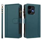For Boost Mobile Celero 5G+ 2024 Magnetic Closure 9 Card Slots Zipper Leather Case with Hand Strap(Dark Green) - 2