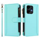 For Boost Mobile Celero 5G+ 2024 Magnetic Closure 9 Card Slots Zipper Leather Case with Hand Strap(Mint Green) - 2