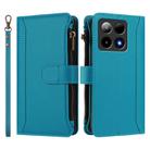 For Boost Mobile Summit 5G Magnetic Closure 9 Card Slots Zipper Leather Case with Hand Strap(Turquoise) - 2
