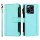 For Boost Mobile Summit 5G Magnetic Closure 9 Card Slots Zipper Leather Case with Hand Strap(Mint Green) - 2