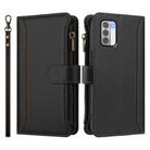For Nokia G42 / G310 Magnetic Closure 9 Card Slots Zipper Leather Case with Hand Strap(Black) - 2