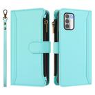 For Nokia G42 / G310 Magnetic Closure 9 Card Slots Zipper Leather Case with Hand Strap(Mint Green) - 2