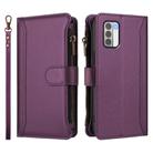 For Nokia G42 / G310 Magnetic Closure 9 Card Slots Zipper Leather Case with Hand Strap(Purple) - 2