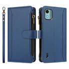 For Nokia C12 Magnetic Closure 9 Card Slots Zipper Leather Case with Hand Strap(Dark Blue) - 2