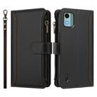 For Nokia C12 Magnetic Closure 9 Card Slots Zipper Leather Case with Hand Strap(Black) - 2