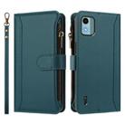For Nokia C12 Magnetic Closure 9 Card Slots Zipper Leather Case with Hand Strap(Dark Green) - 2