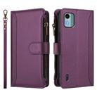 For Nokia C12 Magnetic Closure 9 Card Slots Zipper Leather Case with Hand Strap(Purple) - 2
