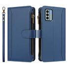 For Nokia G22 Magnetic Closure 9 Card Slots Zipper Leather Case with Hand Strap(Dark Blue) - 2