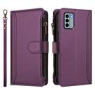 For Nokia G22 Magnetic Closure 9 Card Slots Zipper Leather Case with Hand Strap(Purple) - 2