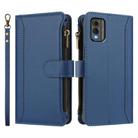 For Nokia C32 Magnetic Closure 9 Card Slots Zipper Leather Case with Hand Strap(Dark Blue) - 2