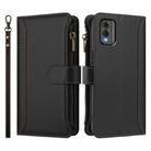 For Nokia C32 Magnetic Closure 9 Card Slots Zipper Leather Case with Hand Strap(Black) - 2