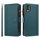 For Nokia C32 Magnetic Closure 9 Card Slots Zipper Leather Case with Hand Strap(Dark Green) - 2