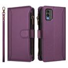For Nokia C32 Magnetic Closure 9 Card Slots Zipper Leather Case with Hand Strap(Purple) - 2