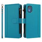For Nokia C02 Magnetic Closure 9 Card Slots Zipper Leather Case with Hand Strap(Turquoise) - 2
