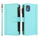 For Nokia C02 Magnetic Closure 9 Card Slots Zipper Leather Case with Hand Strap(Mint Green) - 2