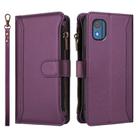 For Nokia C02 Magnetic Closure 9 Card Slots Zipper Leather Case with Hand Strap(Purple) - 2