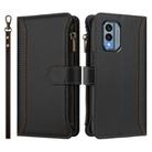 For Nokia X30 5G Magnetic Closure 9 Card Slots Zipper Leather Case with Hand Strap(Black) - 2