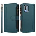 For Nokia X30 5G Magnetic Closure 9 Card Slots Zipper Leather Case with Hand Strap(Dark Green) - 2