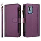 For Nokia X30 5G Magnetic Closure 9 Card Slots Zipper Leather Case with Hand Strap(Purple) - 2
